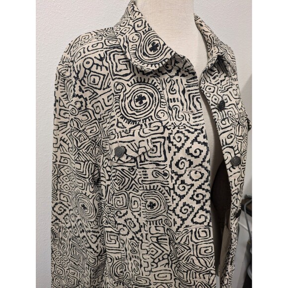 JM Collection Ivory Black Aztec Geometric Canvas Jacket sz XL Block Print - Picture 5 of 13